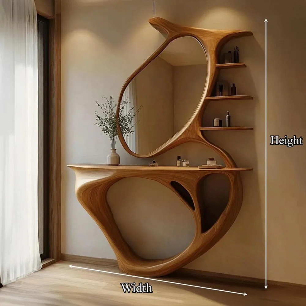 Rustic Wooden Vanity Set with Mirror and Shelves Handmade Live Edge Solid Wood Console for Farmhouse Bathroom - Image 3