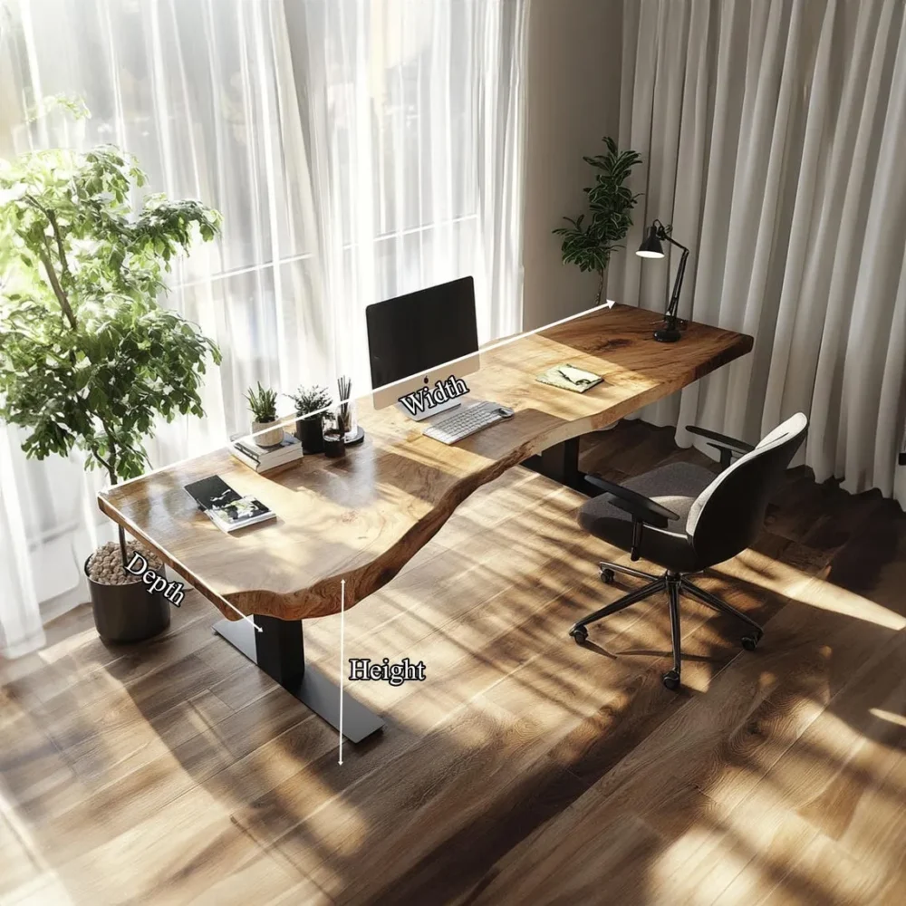 Rustic Floating Desk Wall Mounted Live Edge Solid Wood Study Table and Shelf for Home Office - Image 3