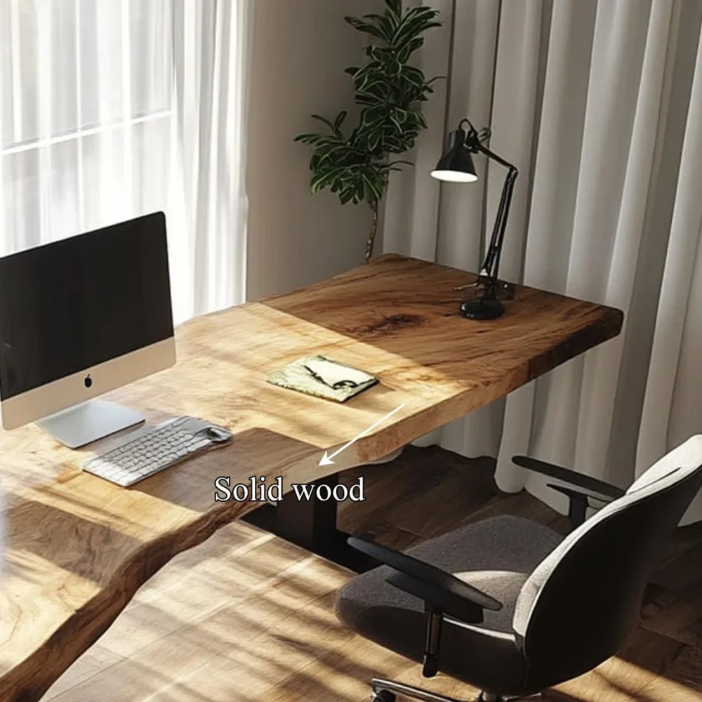Rustic Floating Desk Wall Mounted Live Edge Solid Wood Study Table and Shelf for Home Office - Image 4