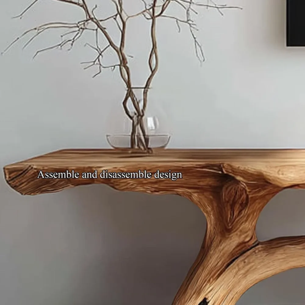 Live Edge Solid Wood Console Table Rustic Media Stand with Storage for Modern Living Room Decor - Image 4