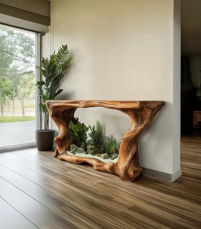 Rustic Solid Wood Console Table Live Edge Handmade Desk or Entryway Table for Vintage Home Decor