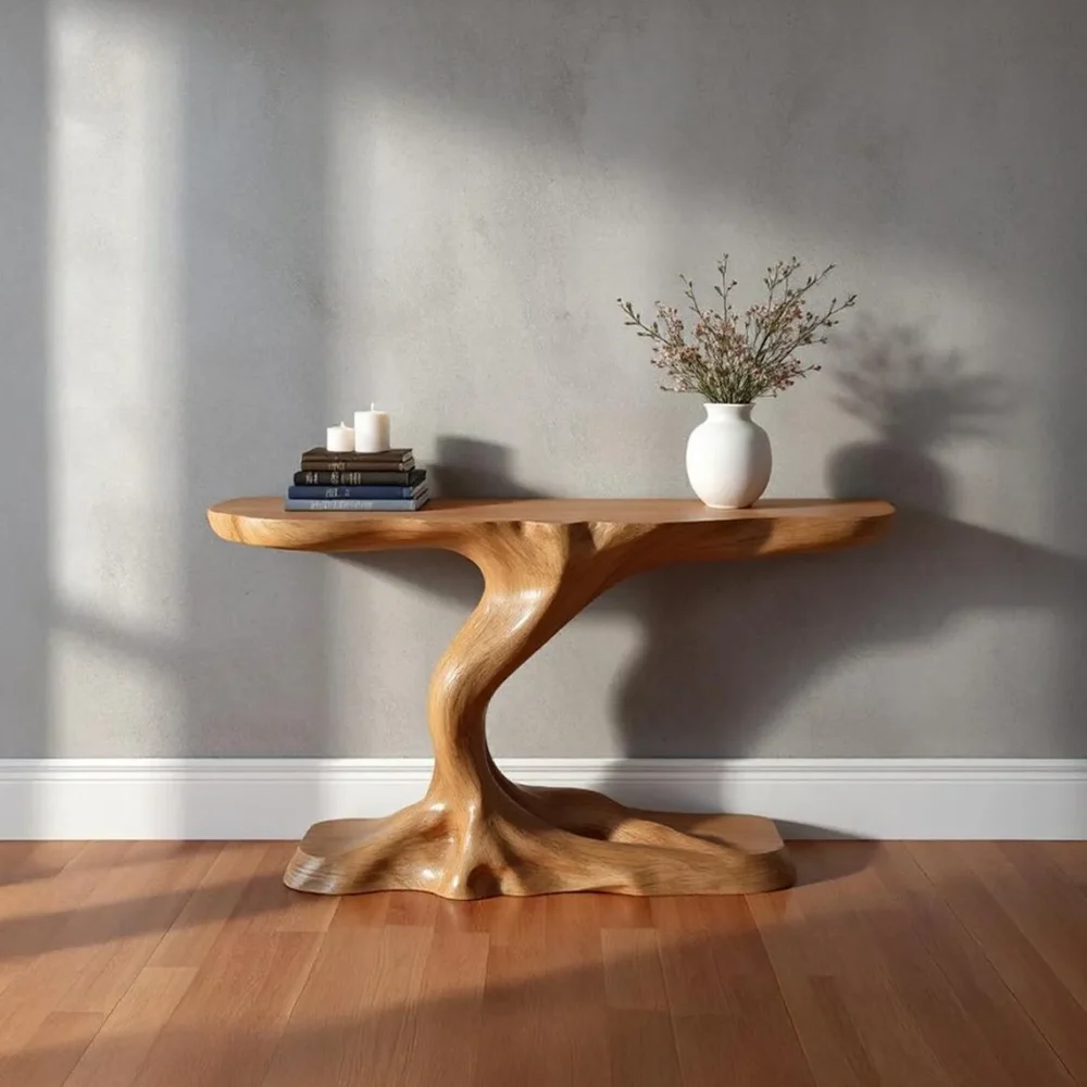 Custom Solid Wood Console Table Tree Inspired Rustic Entryway Furniture with Artistic Design