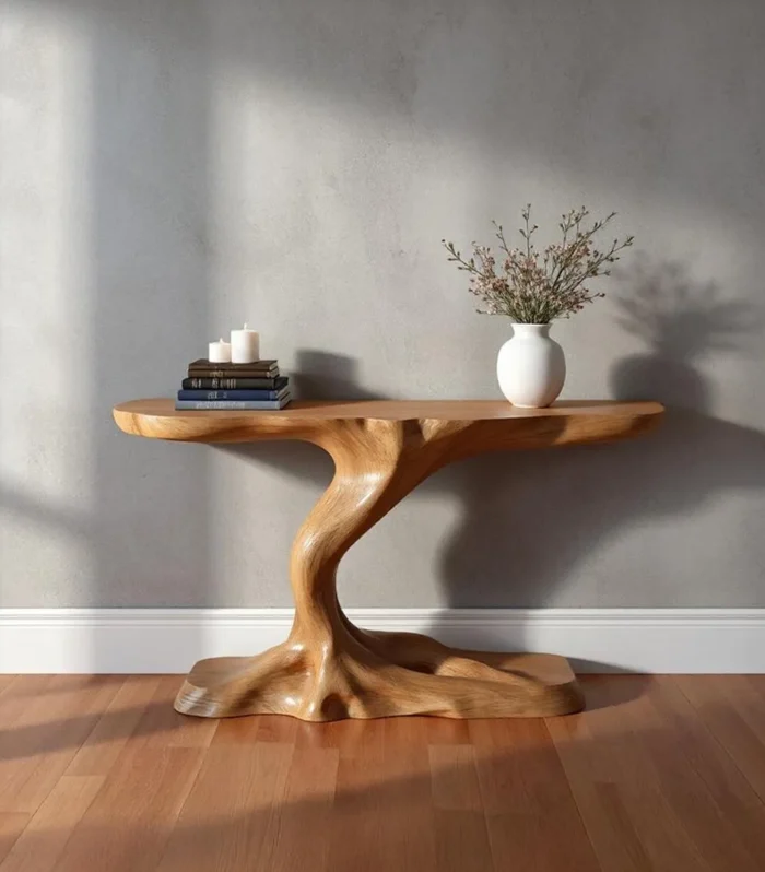 Custom Solid Wood Console Table Tree Inspired Rustic Entryway Furniture with Artistic Design