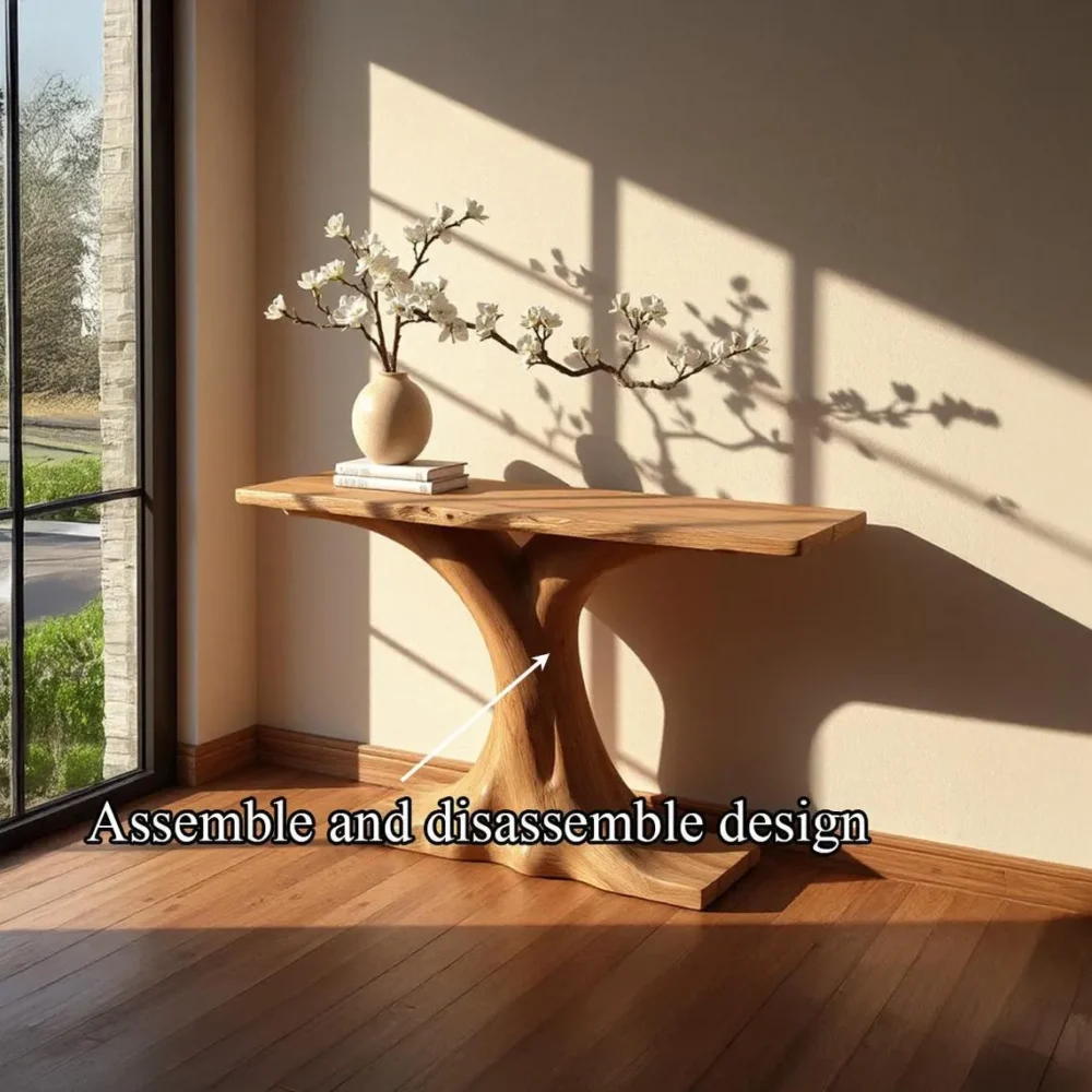 Handcrafted Rustic Console Table Solid Wood Tree Shaped Entryway Furniture in Farmhouse Style - Image 3