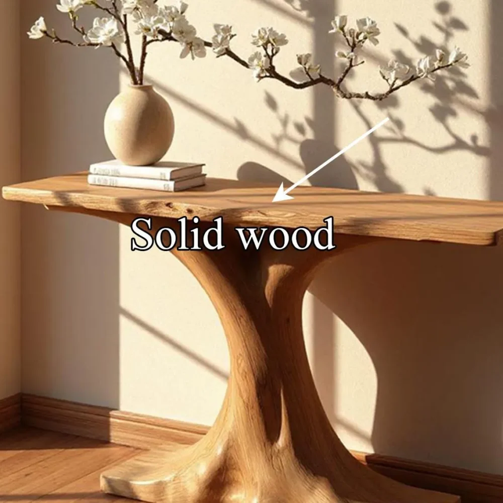 Handcrafted Rustic Console Table Solid Wood Tree Shaped Entryway Furniture in Farmhouse Style - Image 4
