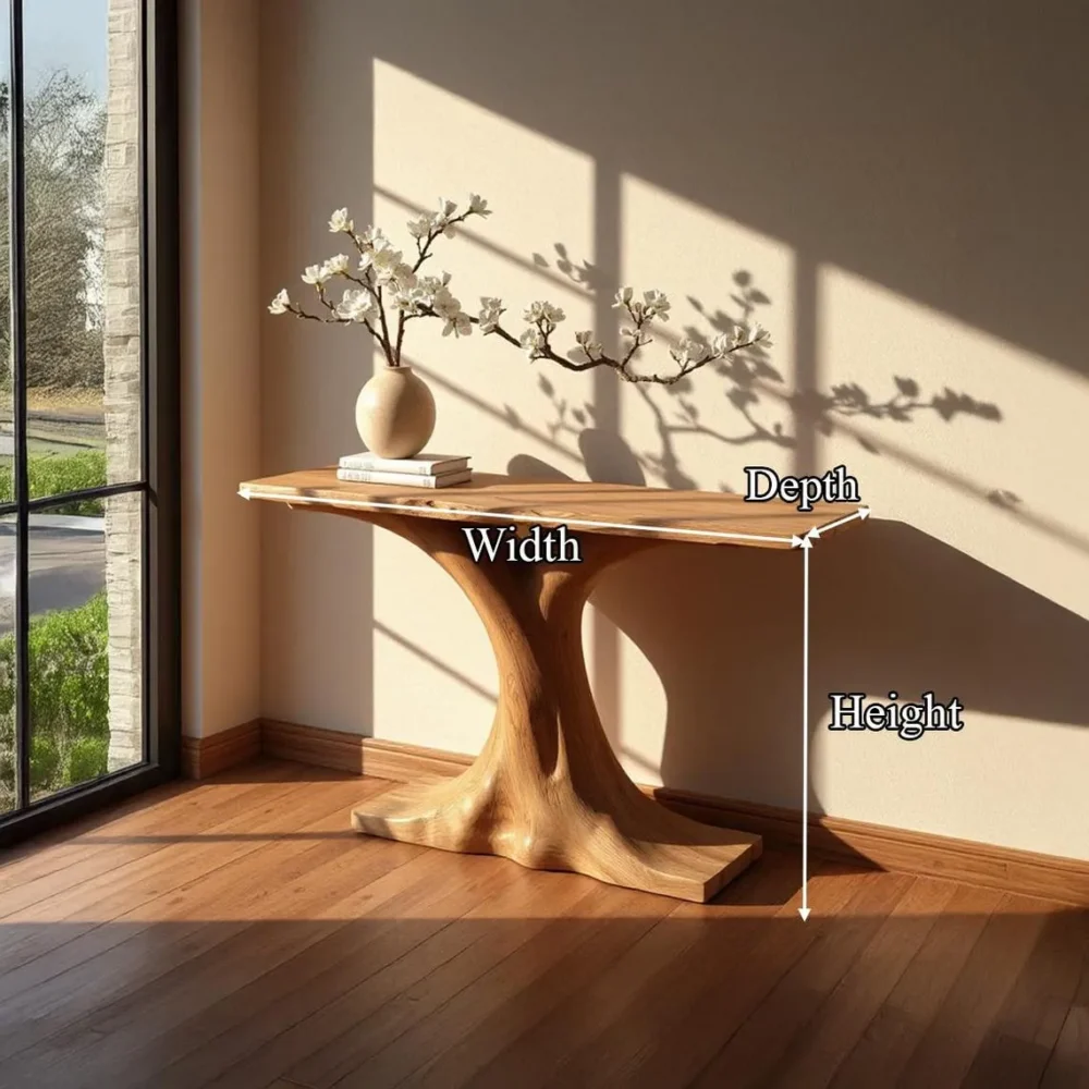 Handcrafted Rustic Console Table Solid Wood Tree Shaped Entryway Furniture in Farmhouse Style - Image 5
